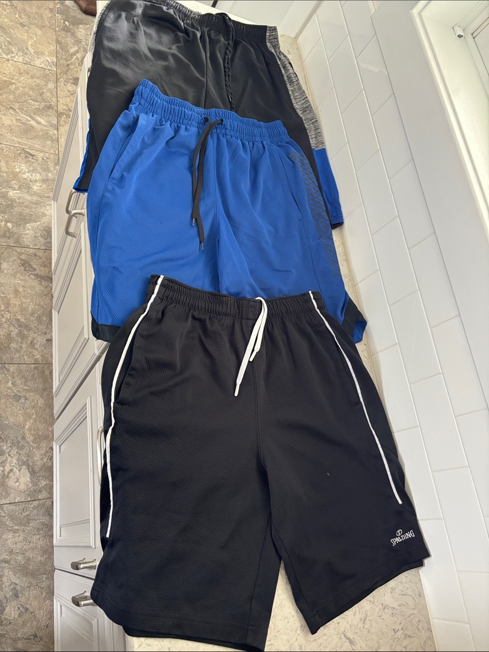 Spalding Men's Black Athletic Shorts with White Trim & Blue Pair